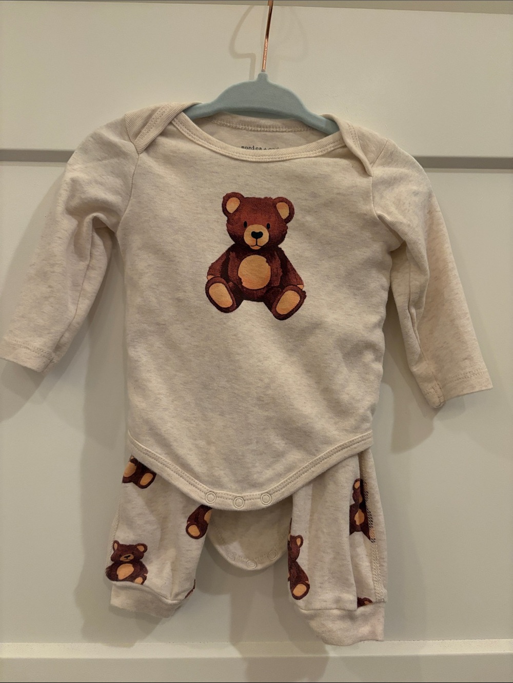 Monica + Andy Baby Bear Two-Piece Bodysuit Set - Cream/Brown 3-6 Months
